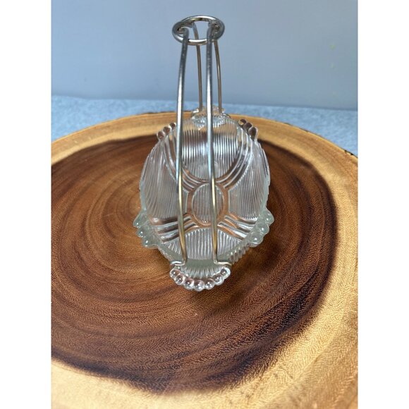 Vintage Oval Glass Serving Dish with Silver Metal Handle 1940s - Picture 3 of 9